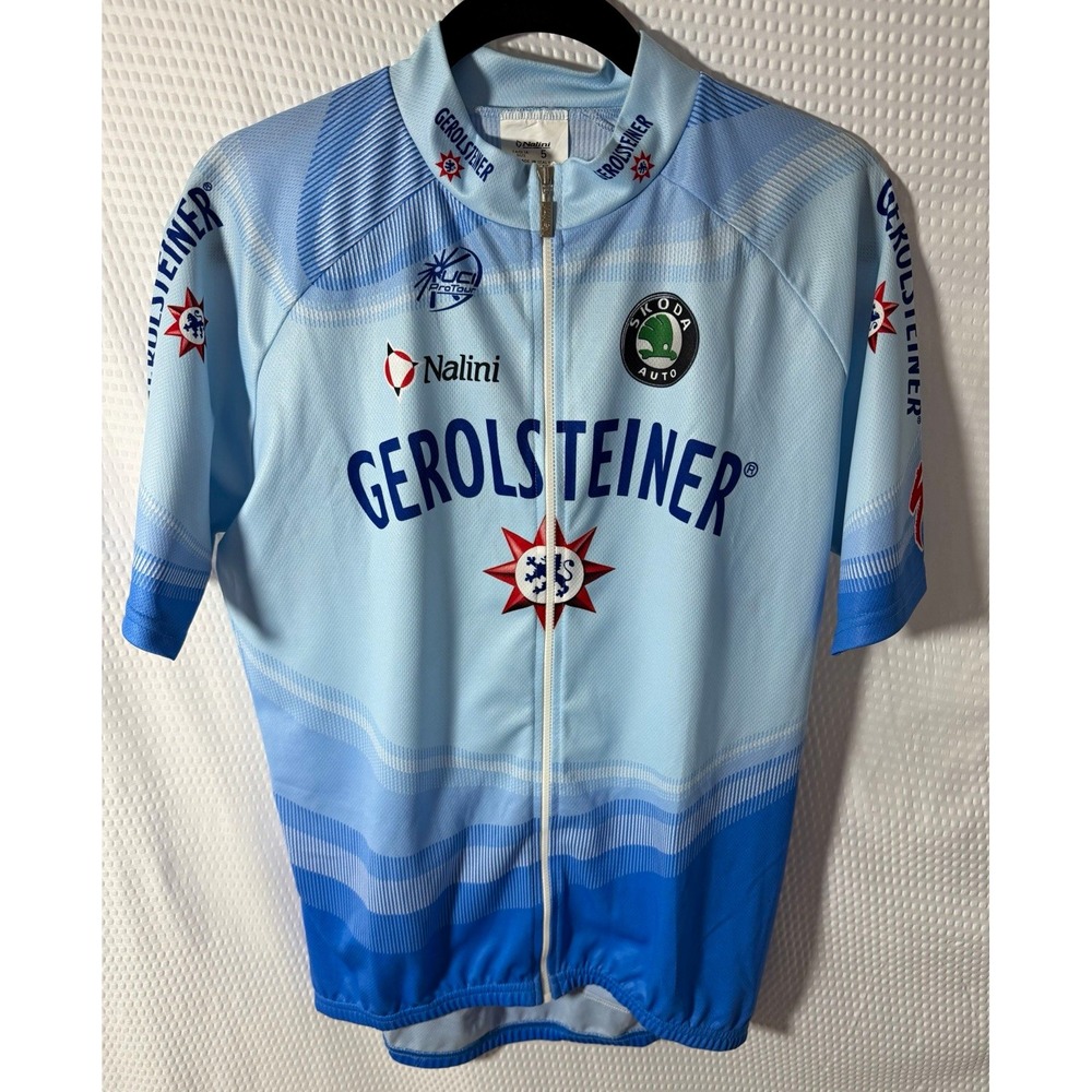Nalini Team Gerolsteiner Cycling Jersey Size 5 Light Blue Full Zip Pockets